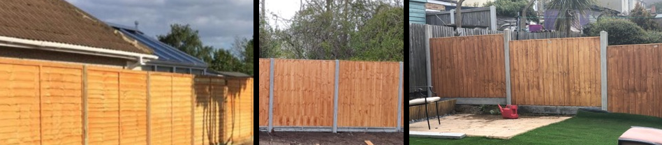 Three completed timber garden fences